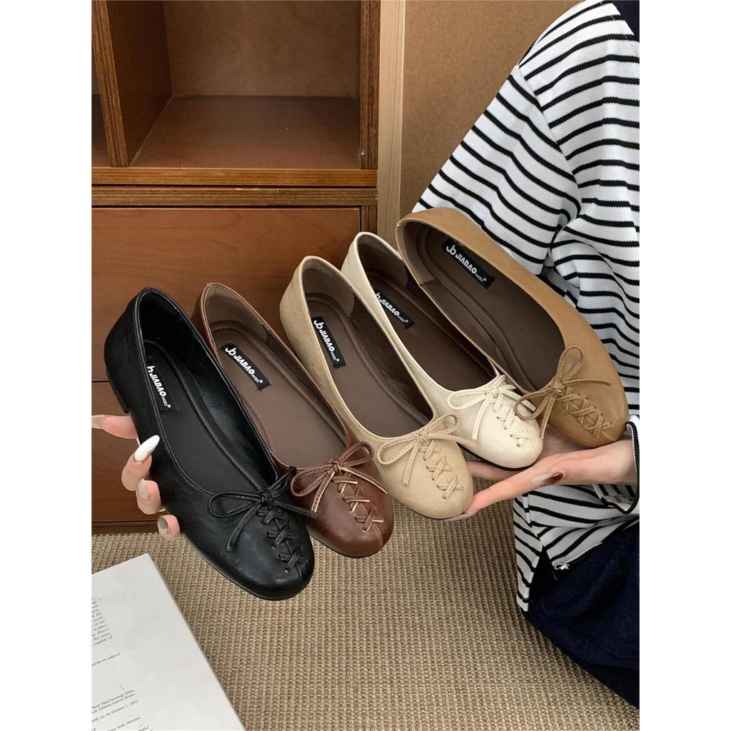KD Flat Bow Giày Ngón Chân Tròn Nữ 2025 Phong Cách Mới Mùa Thu Đế Mềm Phù Hợp Với Giày Đen