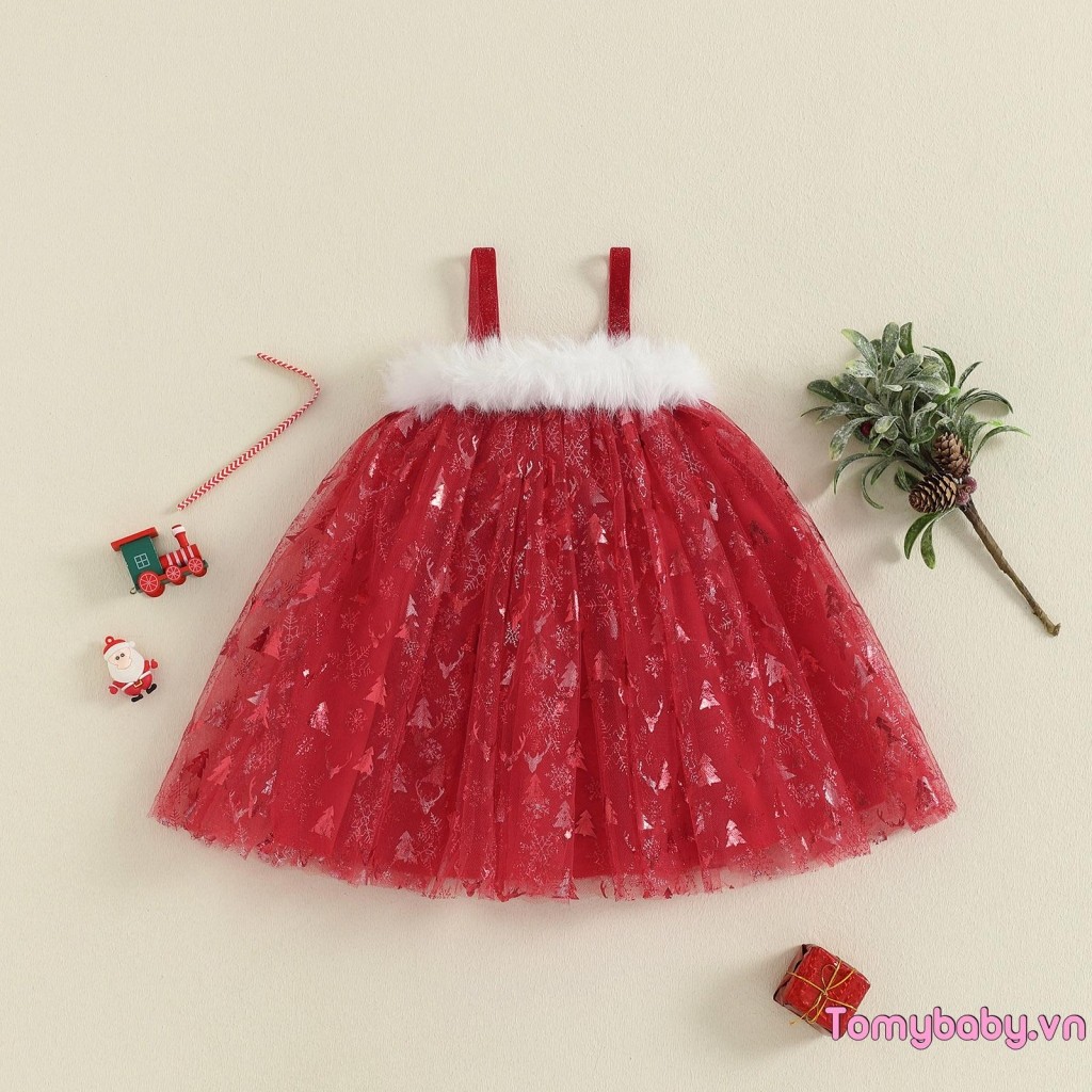 Bé Gái Tập Đi Giáng Sinh Một Dòng Đầm Cây / Bông Tuyết In Không Tay Tulle Sang Trọng Chắp Vá Váy