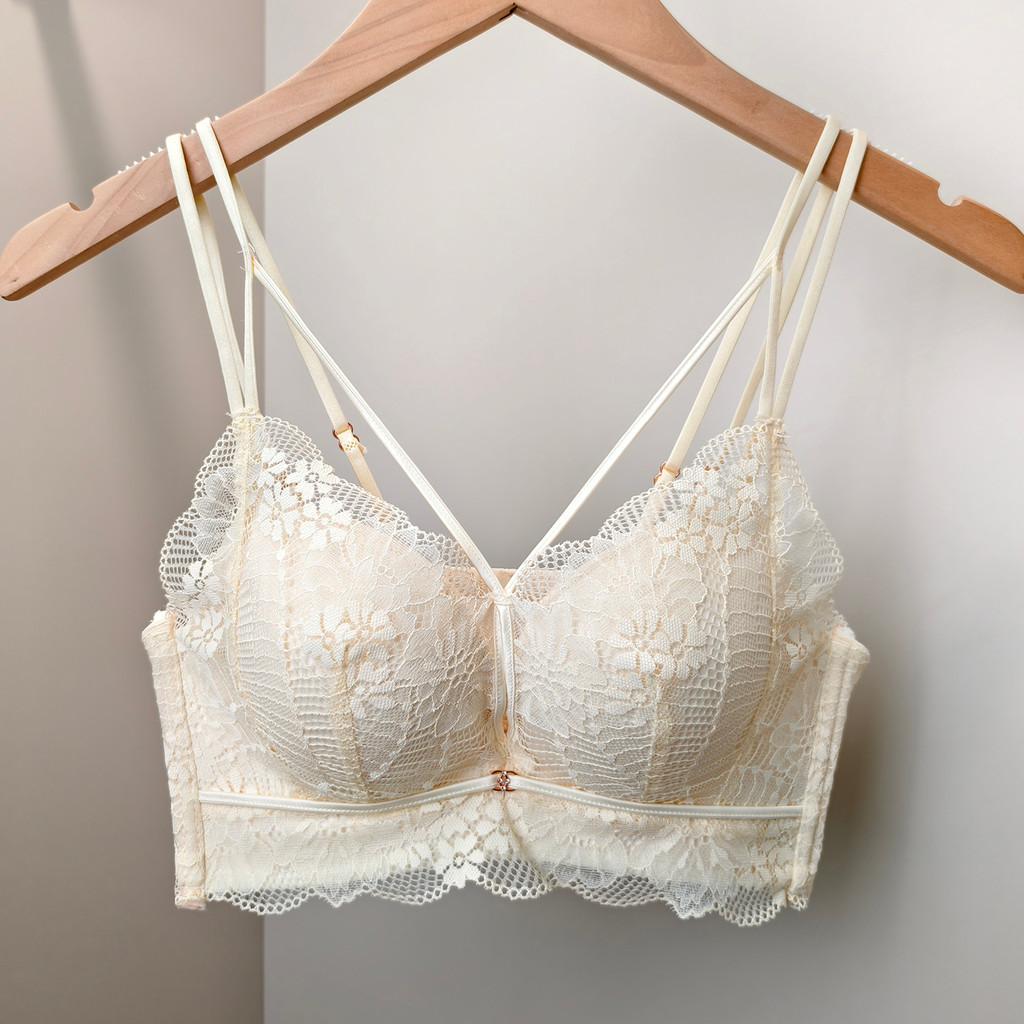 Gợi Cảm Chữ Thập Đẹp Lưng Quần Lót Nữ Siêu Dày 6cm Vú Nhỏ Tập Hợp Áo Ngực Ren Dày