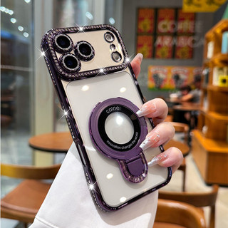 Ốp lưng iPhone đính đá lấp lánh, chống sốc, bảo vệ camera, giá đỡ gập, sạc từ tính cho 17 Air 16 15 14 13 12 11 Pro Max