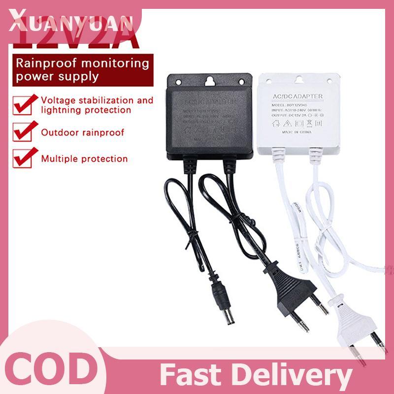 XUAN 1 Cái Chống Thấm Nước EU / US Cắm Bộ Chuyển Đổi Nguồn DC12V 2A Cho Giám Sát An Ninh Quan Sát AHD Camera Sạc NVR DVR Đầu Vào AC100V-240V VN