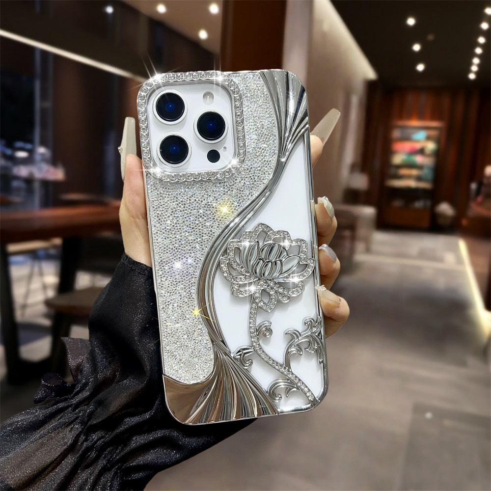 Ốp điện thoại hoa kim cương lấp lánh sang trọng cho iPhone 17 Pro Max 12 13 14 15 16 pro max Air 14 15 plus Bảo vệ Camera ống kính TPU vỏ mềm bảo vệ điện thoại