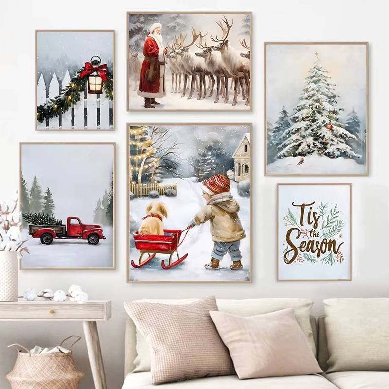 Cây Giáng Sinh Ông Già Noel Tuần Lộc Nghệ Thuật In Hình Giáng Sinh Trang Trí Quà Tặng Treo Tường Nghệ Thuật Tranh Canvas Bắc Âu Áp Phích Nhà Trang Trí Phòng Khách