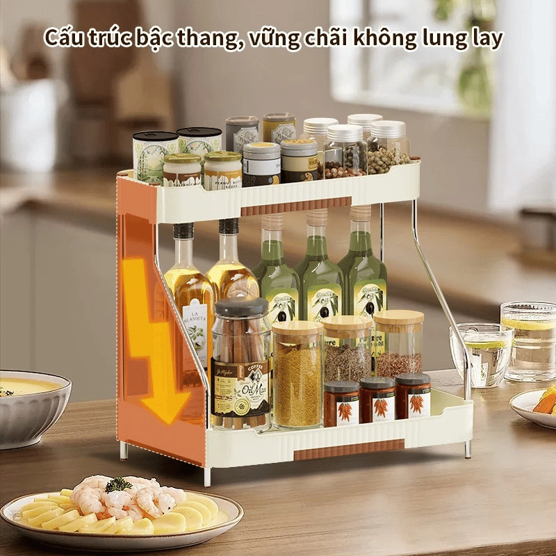 Kệ để gia vị bếp 2 tầng đa năng DinoHome, Kệ đựng đồ nhà bếp chất liệu inox chống gỉ, chịu lực tốt