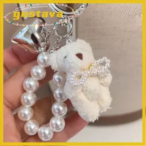 Mặt dây chuyền búp bê nơ ngọc trai GUSTAVA, Móc khóa trái tim Móc khóa gấu sang trọng lông tơ ngọt ngào, Phụ kiện túi dễ thương Túi treo trang trí
