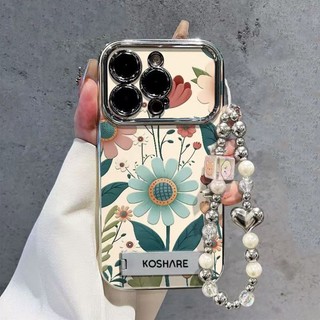 Vỏ hoa INS + Dây chuyền cho IPhone 16 11 15 14 13 12 Pro Max X Xr Xs Max 6 6s 7 8 Plus SE 2020 Vỏ điện thoại bảo vệ ống kính chống sốc mềm + Vỏ màu đen