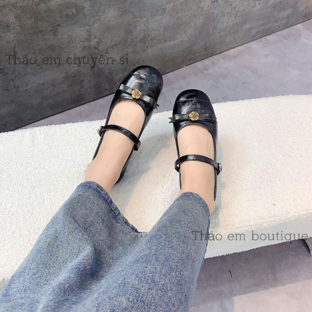 [Thảo Em - BBH45 ] Giày búp bê nữ đế bệt da mềm phối quai nơ hoa trà ngang basic [ Sẵn Hàng ]