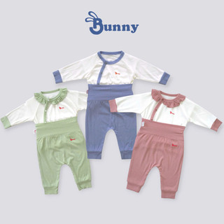 Bộ cúc chéo quần cạp cao Bunnybaby chất thun tăm lụa mềm mại cho be 0-12M