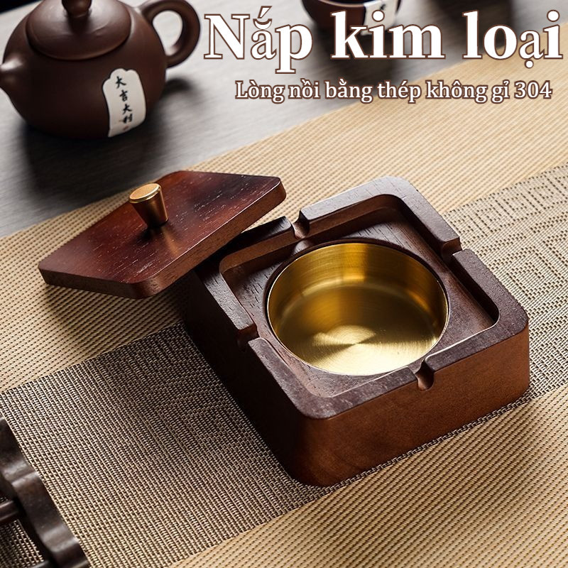 Đồ Trang Trí Nhỏ Bằng Gỗ Thật Với Nắp Kim Loại, có nắp ngăn tro bay, lõi bằng thép không g
