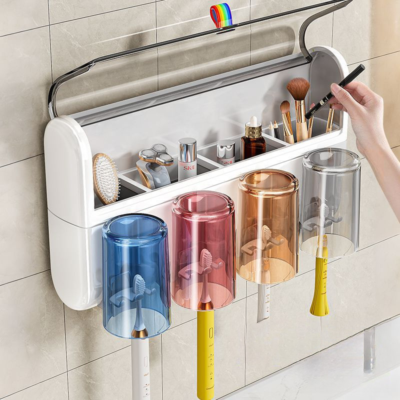 Bộ cốc đựng bàn chải đánh răng nhựa, cốc vuốt không đục lỗ, bộ vệ sinh