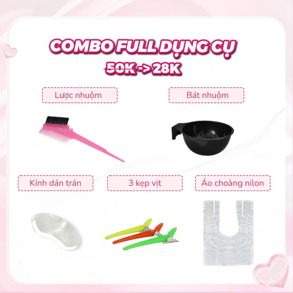 Thuốc nhuộm tóc Nâu, thuốc nhuộm tóc Nâu Bambi Không Tẩy, tặng kèm oxy trợ dưỡng và bao tay