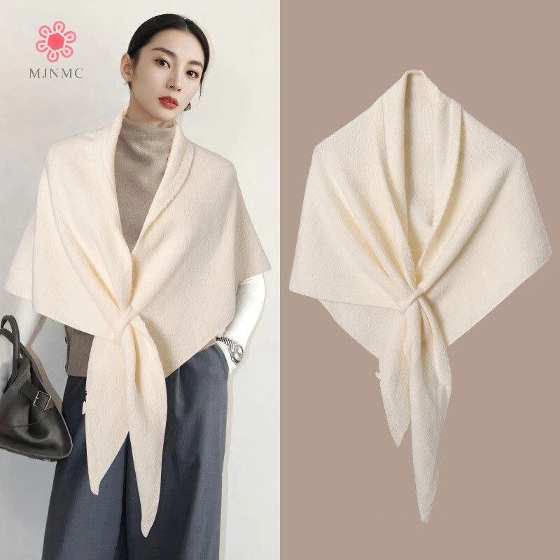 Mùa Đông Cardigan Cape Len Pha Trộn Dày, Ấm Áp với Họa Tiết Tam Giắc
