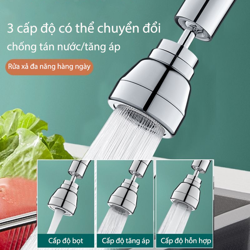 Đầu Vòi Inox 304 Đa Năng, chất liệu đồng thau và thân thựa ABS cao cấp, 3 Chế Độ Xả Nước