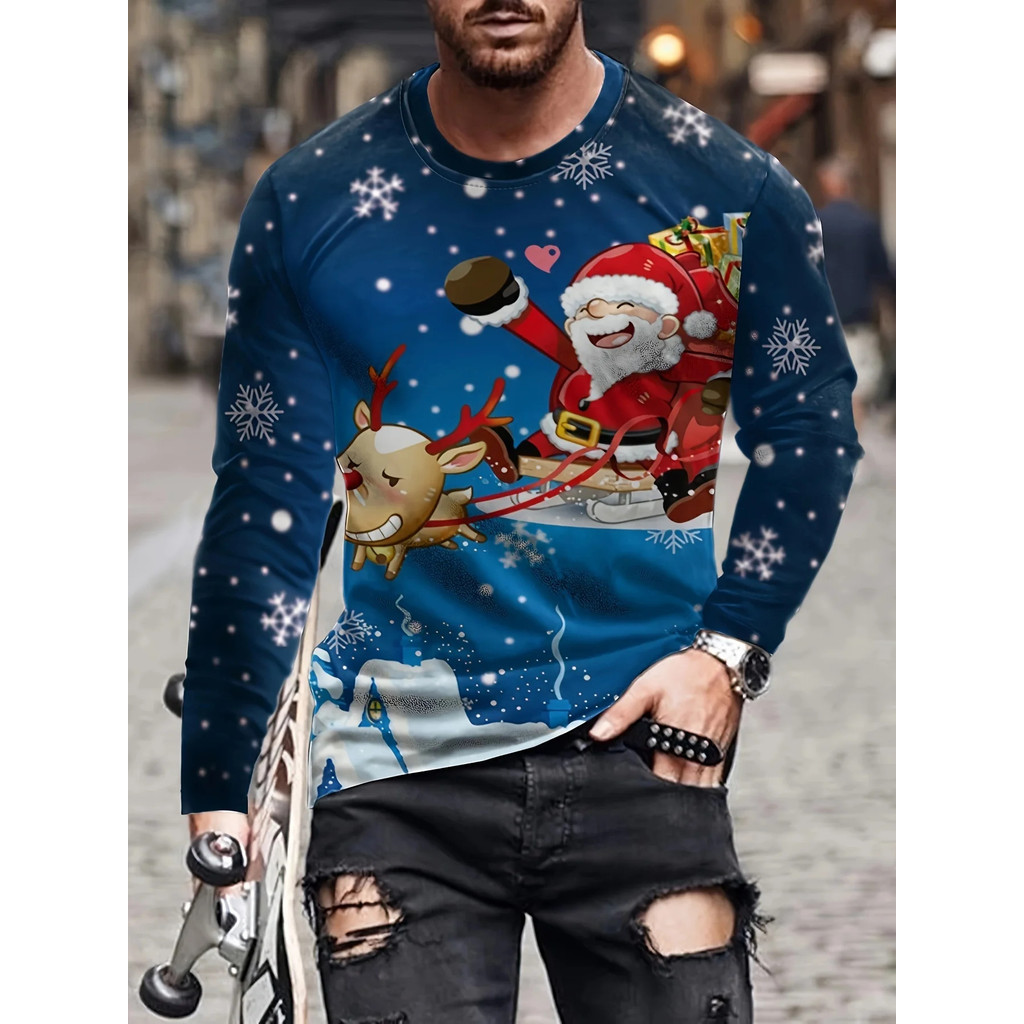 Áo Thun Ông Già Noel Họa Tiết Trừu Tượng, Cổ Tròn, Thoáng Mát Cho Tiệc Giáng Sinh Và Mặc Hằng Ngày
