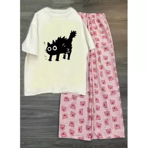 "Bộ đồ nữ quần heo hồng kết hợp áo phông mèo - style dễ thương từ OMG-QUANAO94"