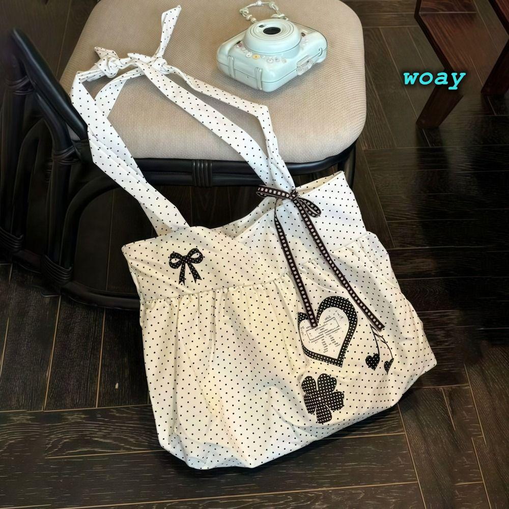 Túi đeo vai WOAY, Túi đeo chéo in chấm bi bằng vải Canvas, Túi xách nữ màu trơn dung tích lớn nhẹ thời trang dành cho nữ
