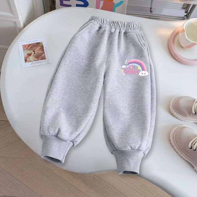 Quần Jogger dáng rộng cho bé gái với chi tiết hoạt hình dễ thương Quần chơi hàng ngày thoải mái cho trẻ em
