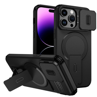 Dành cho iphone 14 Pro Max Ốp điện thoại có nắp máy ảnh trượt Chân đế từ tính Vỏ mỏng chống sốc
