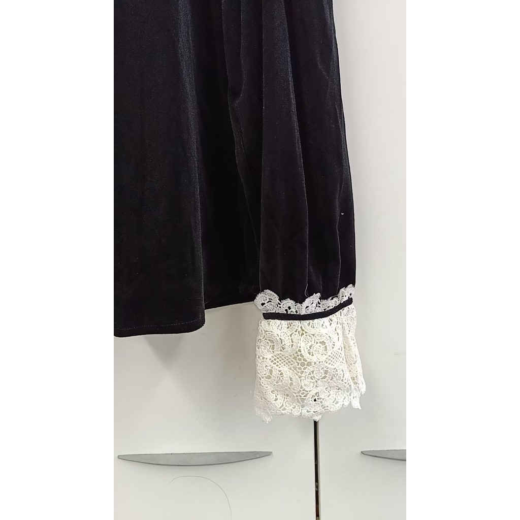 Milyfashion Retro Ren Khâu Vàng Nhung Áo Sơ Mi Mùa Dài Tay Hoa
