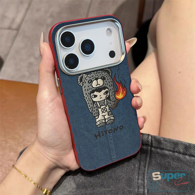Ốp Lưng Tương Thích Cho iPhone 13 15 16 11 12 14 Pro Max 14 16 15 13 12 Pro XR X XS Max Hoạt Hình Gấu Dễ Thương Quần Áo Bé Trai Hirono Thời Trang Denim Da Họa Tiết