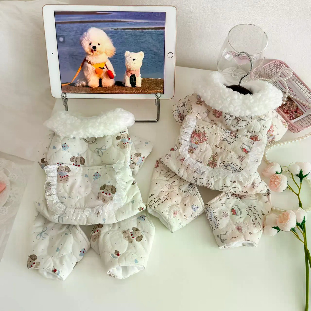 Hoạt Hình Nhà Thú Cưng Quần Áo Bốn Chân Mùa Đông Lông Cừu Ấm Áp Teddy Bichon Chó Mèo Quần Áo
