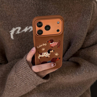 Dễ Thương Sang Trọng Thêu Dachshund Flannel Vải Bóng Wrsit Dây Da Vỏ Điện Thoại Cho iPhone 17Promax 13 14 15 16 Pro Max Sweet Girly Vỏ Di Động