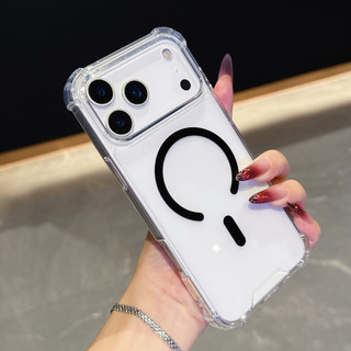 Ốp lưng iPhone trong suốt 4 góc túi khí chống sốc, hỗ trợ sạc từ tính cho iPhone 11 12 13 14 15 16 17 Pro Max 17 Air