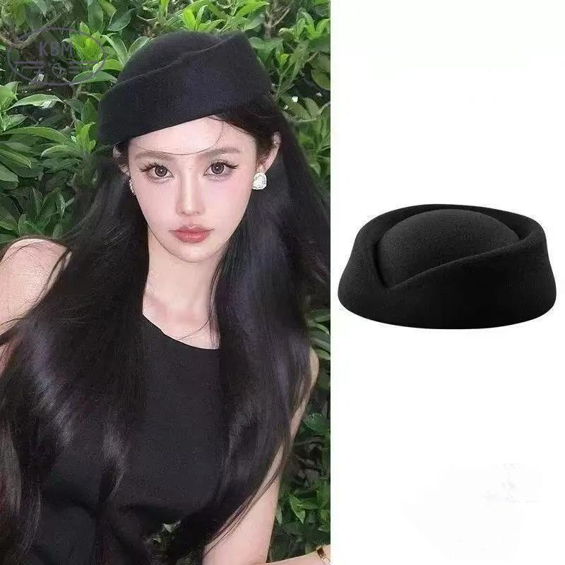 KBM Mũ nồi Vintage phong cách tiếp viên, mũ flat top phụ kiện tóc FSSG