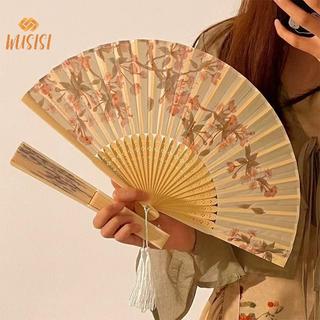 [WUSISI] Quạt Gấp Tay Di Động Phong Cách Trung Hoa Mới Đạo Cụ Khiêu Vũ Retro Quạt Nam Nữ Gỗ Tre Lụa Hoa Gấp Quạt MỚI