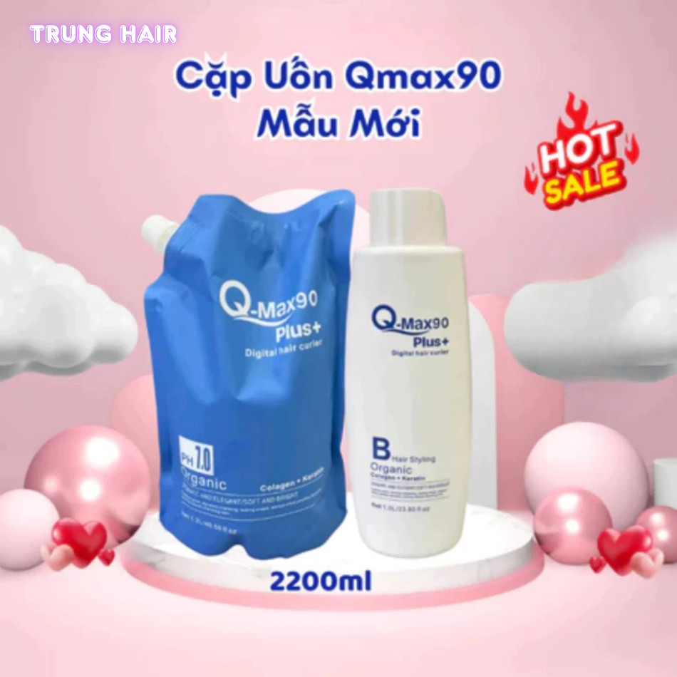 Thuốc uốn tóc Qmax90 cặp 2400ml hỗ trợ uốn cứng hóa và không quan tâm mềm hóa [Mẫu Mới]  | Trunghair