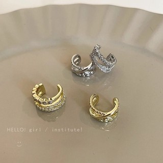 Kẹp Tai Hình Chữ C Bất Đối Xứng Zircon Nhiều Lớp, Phong Cách Hàn Quốc Ngọt Ngào Và Sang Trọng