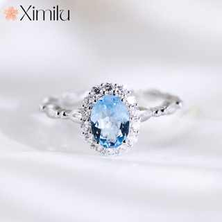 Nhẫn aquamarine hình bầu dục cho nữ, tone màu xanh topaz