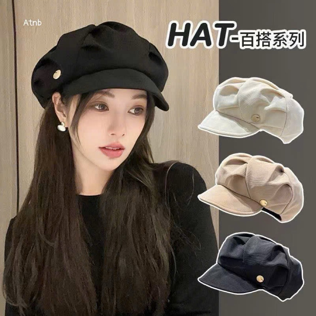 Mũ Nồi Nữ, Mũ Bebet Xếp Ly Đính Cúc Màu Trơn Đơn Giản Phong Cách Trẻ Trung Mẫu Mới Phụ Kiện Thời Trang Mũ Đội Đầu
