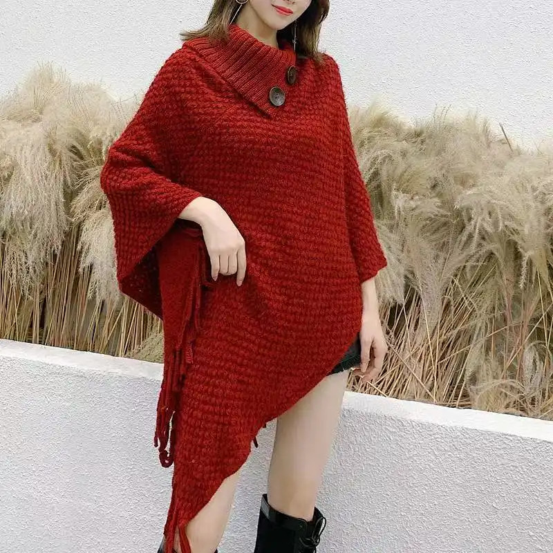 Áo len nữ phong cách đại học Khăn choàng mới Thời trang giản dị Tua Rua dệt kim
