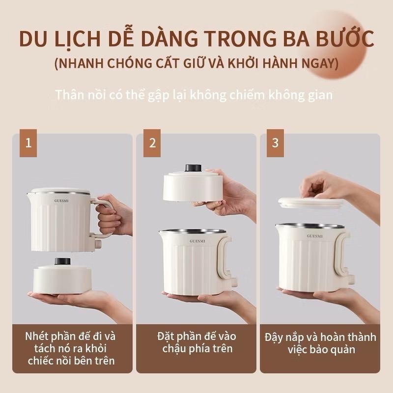 Ấm Đun Nước Điện 800ML, Chống Bỏng Hai Lớp, Tự Động Ngắt, Ấm Đun Nước Gấp Gọn 600W, Nồi Nấu Mì