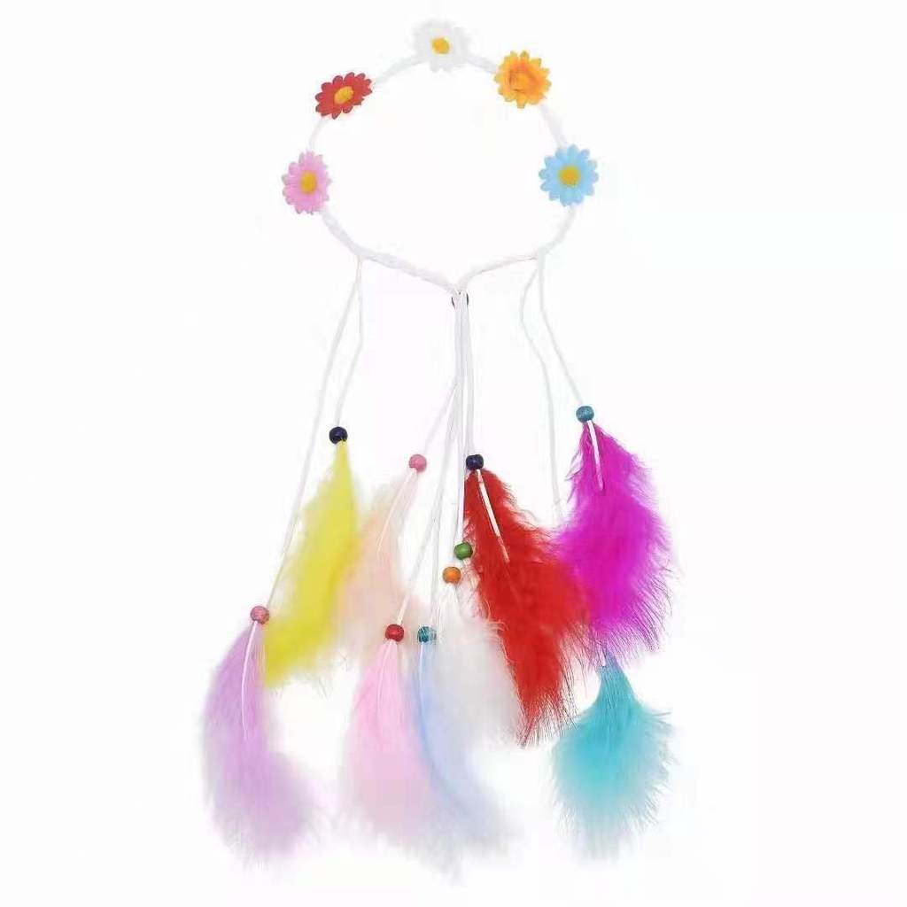 GHG - Mũ đội đầu bohemian lông vũ với hoa hướng dương, phù hợp cho chụp ảnh