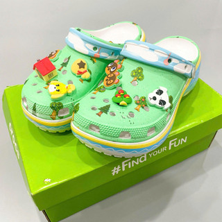 Dép sục Enimal nữ cao cấp, sục nữ 5 phân họa tiết xanh lá, sục eva tặng kèm charm jibbitz trang trí