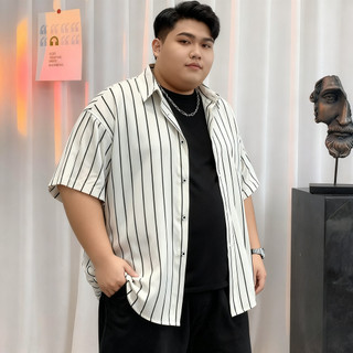 Áo sơ mi nam plus size họa tiết sọc, phong cách Hawai, oversize thoải mái