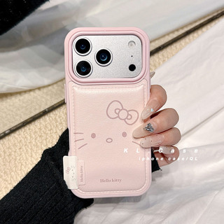 Ốp điện thoại nơ mèo biểu cảm lớn bằng da màu hồng dễ thương cho iPhone17 Pro Max 16 15 14 13 Pro Max bảo vệ camera chống sốc Vỏ lưng mềm chống rơi