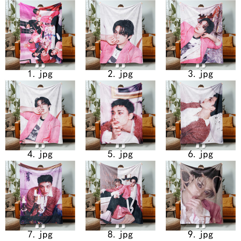 Chăn Flannel in hình một mặt Kpop Stray Kids cho ghế Sofa, giường ngủ, văn phòng hoặc du lịch