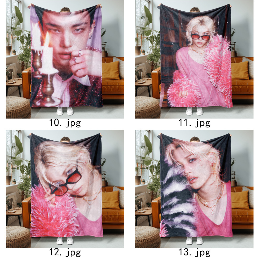 Chăn Flannel in hình một mặt Kpop Stray Kids cho ghế Sofa, giường ngủ, văn phòng hoặc du lịch