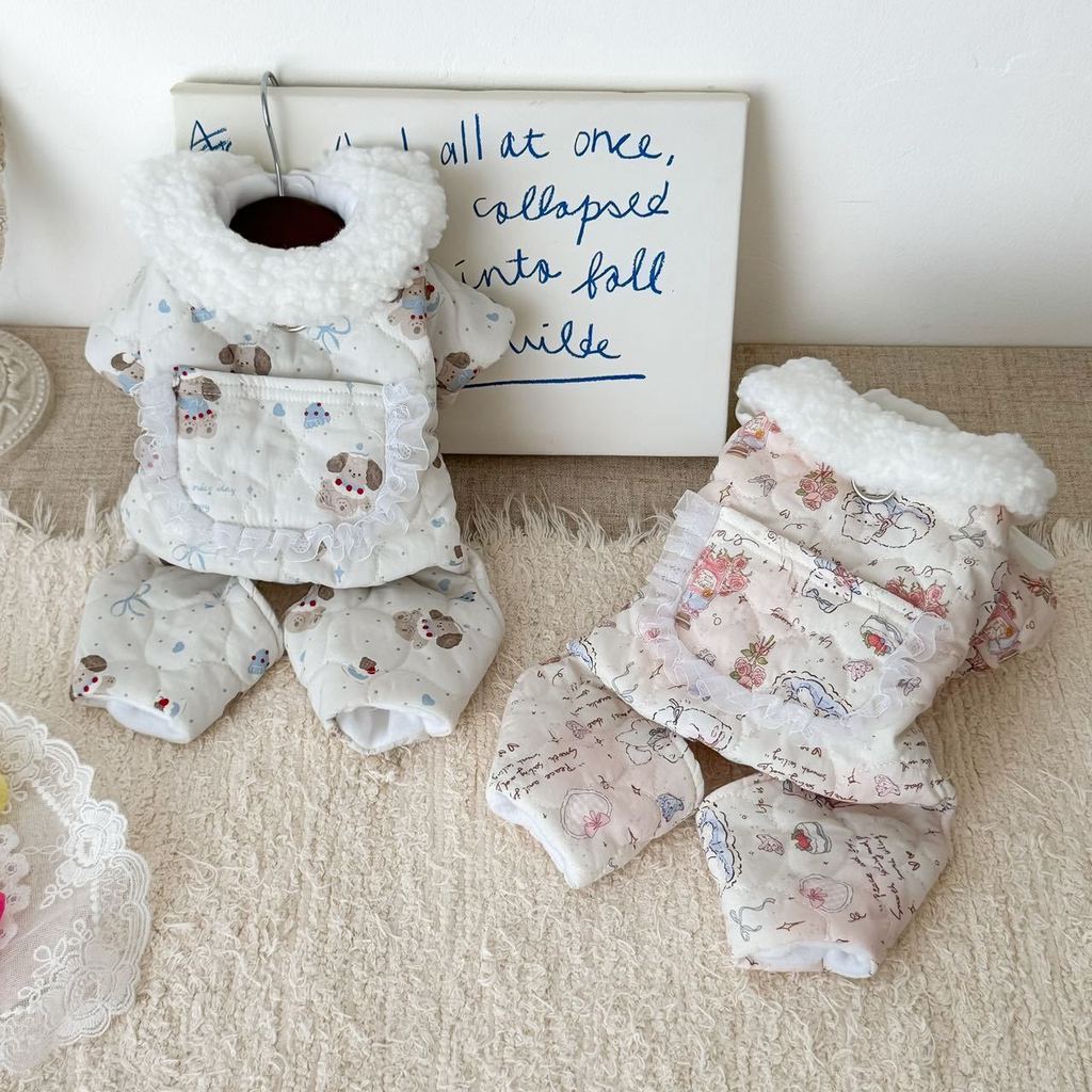 Hoạt Hình Nhà Thú Cưng Quần Áo Bốn Chân Mùa Đông Lông Cừu Ấm Áp Teddy Bichon Chó Mèo Quần Áo