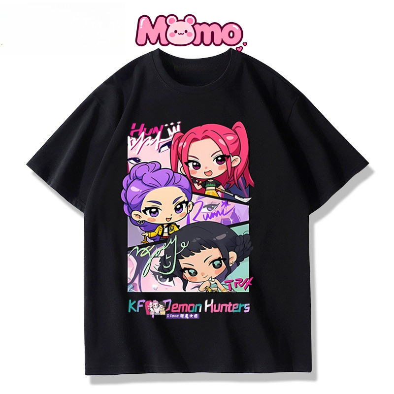 Mới KPOP Demon Hunter Trẻ Em Full Size Màu Trơn Cổ Tròn Mỏng Tay Ngắn Áo Thun Top