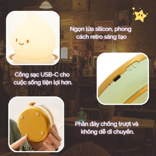 【BabyJoy】Đèn decor sạc USB hình ngọn lửa Calcifer Lamp,Đèn bàn Mini dễ thương,Đèn ngủ dịu nhẹ theo thời gian cho trẻ em