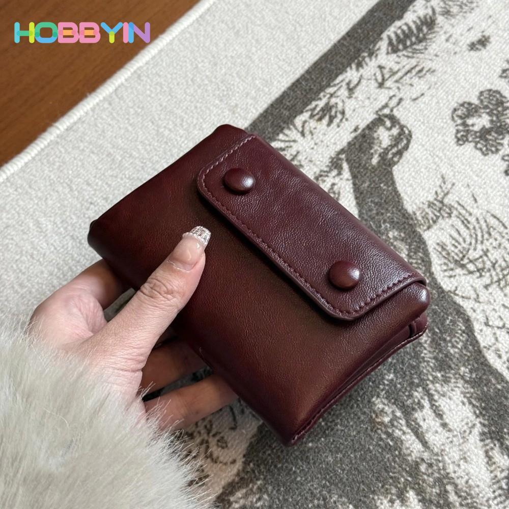 Túi đựng tiền HOBBYIN, Ví nữ có dây kéo ngắn nhiều thẻ, Thẻ kinh doanh bằng da PU mềm Hàn Quốc Túi đựng thẻ cổ điển