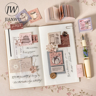 JIANWU Cô Gái Tinh Tế 100 Ngày Đấm Thẻ Series Vintage Phong Cảnh Chất Liệu Cắt Dán Memo Pad Sáng Tạo DIY Tạp Chí Văn Phòng Phẩm