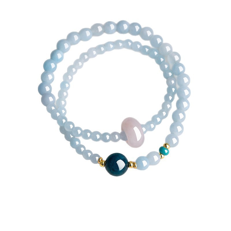Phong cách Đền thờ Vòng tròn đôi Aquamarine Vòng tay thạch anh tím Trang sức quyến rũ may mắn