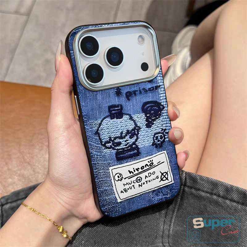 Ốp Lưng Tương Thích Cho iPhone 15 16 11 13 12 14 Pro Max 16 15 13 12 14 Pro XR X XS Max Thời Trang Denim Hoạt Hình Dễ Thương Cậu Bé Hirono Chữ Doodle Da Họa Tiết