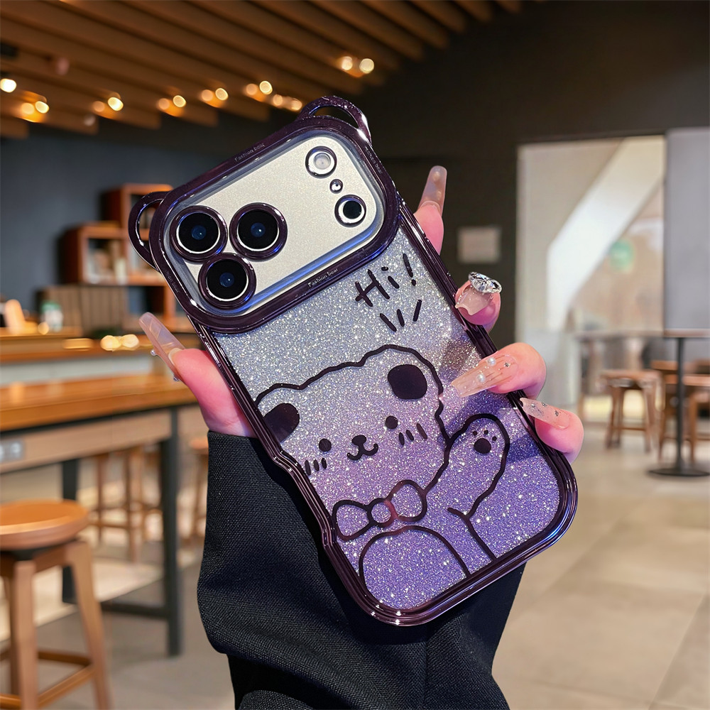 Ốp điện thoại hình gấu dễ thương mạ điện lấp lánh cho iPhone 17 Pro Max 16 13 14 15 pro max Air Phim bảo vệ gương chống rơi Vỏ mềm TPU Vỏ bảo vệ điện thoại