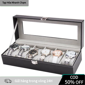 【COD】Hộp đựng đồng hồ mẫu mới 6 ngăn với vỏ da sang trọng và lót nội thất màu xám mang lại vẻ đẹp hiện đại